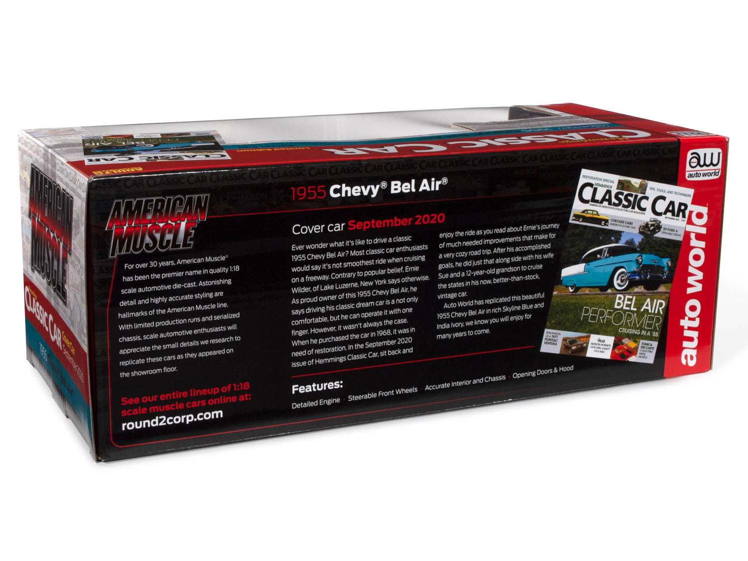 American Muscle 1955 Chevrolet Bel Air Hardtop (Hemmings) 1:18 Scale Diecast - Auto World Store