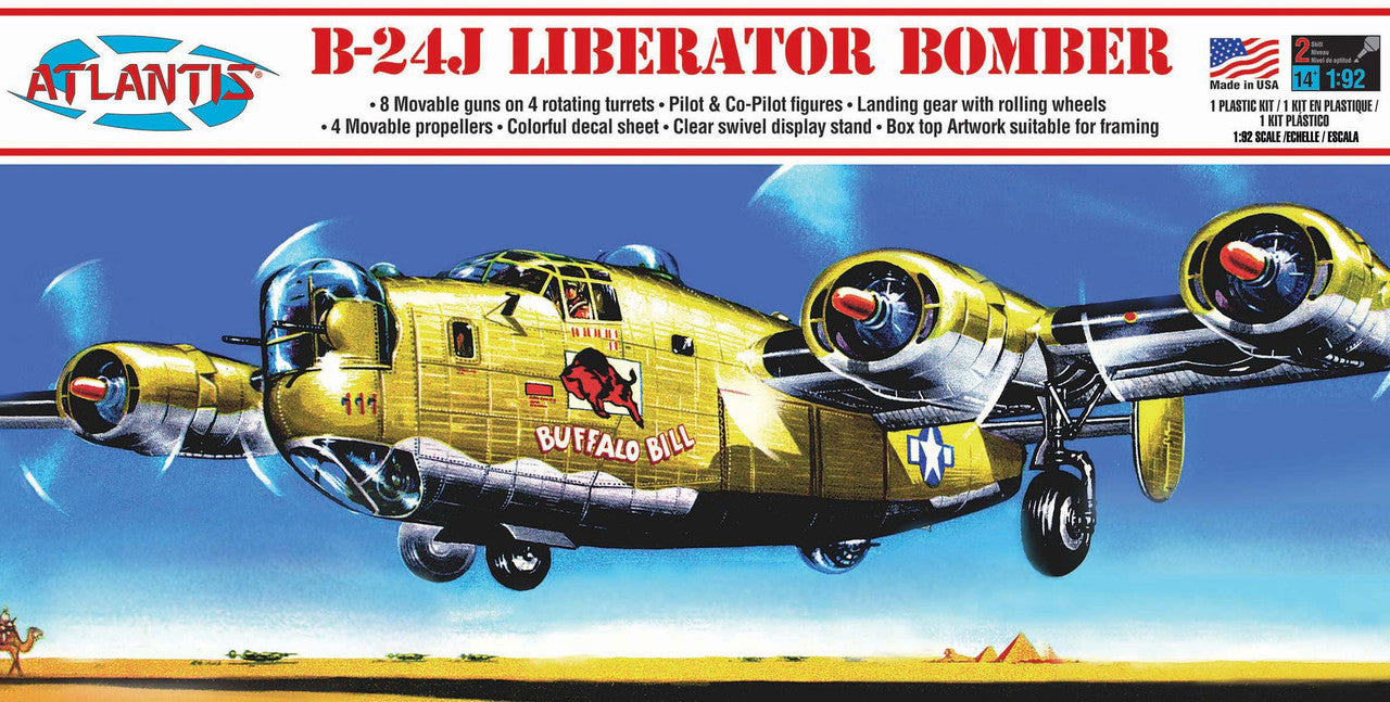 Atlantis B-24J Liberator Bomber "Buffalo Bill" with Swivel Stand 1:92 Scale Model Kit