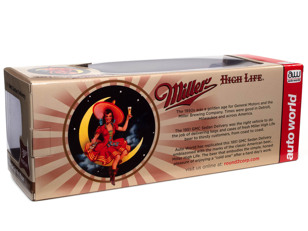 Auto World 1951 GMC Delivery Truck Miller High Life w/Resin Miller Girl Figure 1:25 Scale Diecast
