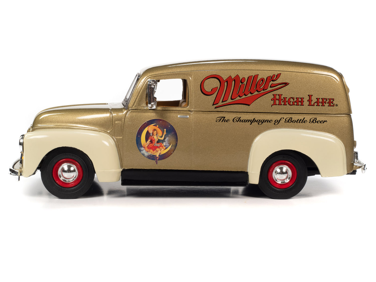 Auto World 1951 GMC Delivery Truck Miller High Life w/Resin Miller Girl Figure 1:25 Scale Diecast