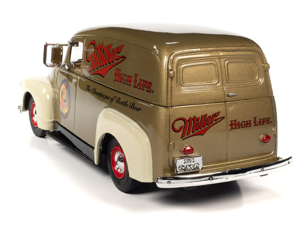 Auto World 1951 GMC Delivery Truck Miller High Life w/Resin Miller Girl Figure 1:25 Scale Diecast