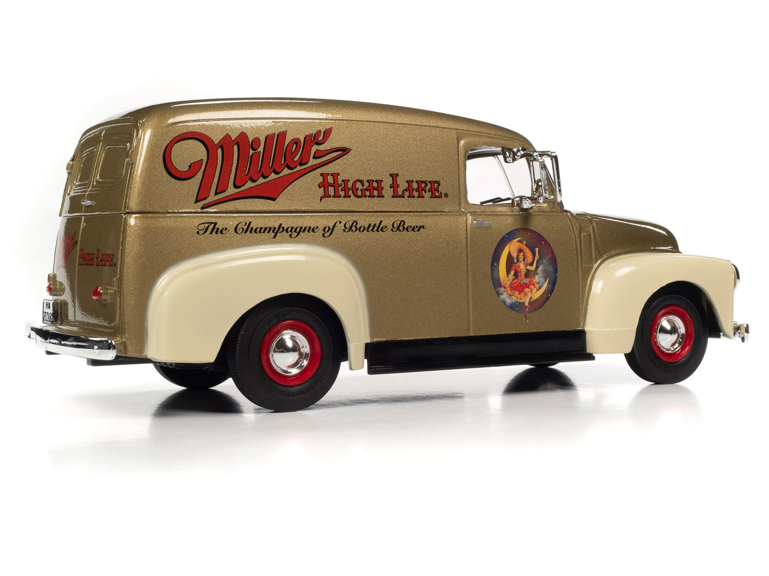 Auto World 1951 GMC Delivery Truck Miller High Life w/Resin Miller Girl Figure 1:25 Scale Diecast
