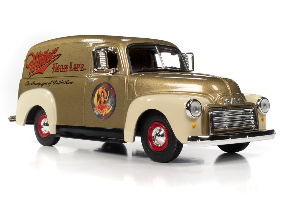 Auto World 1951 GMC Delivery Truck Miller High Life w/Resin Miller Girl Figure 1:25 Scale Diecast