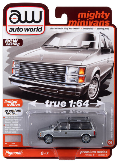 Auto World 1985 Plymouth Voyager (Radiant Silver Metallic w/Charcoal Lower Sides) 1:64 Diecast