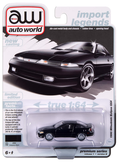 Auto World 1990 Mitsubishi Eclipse GSX NEW TOOLING (Kalapana Black) 1:64 Diecast
