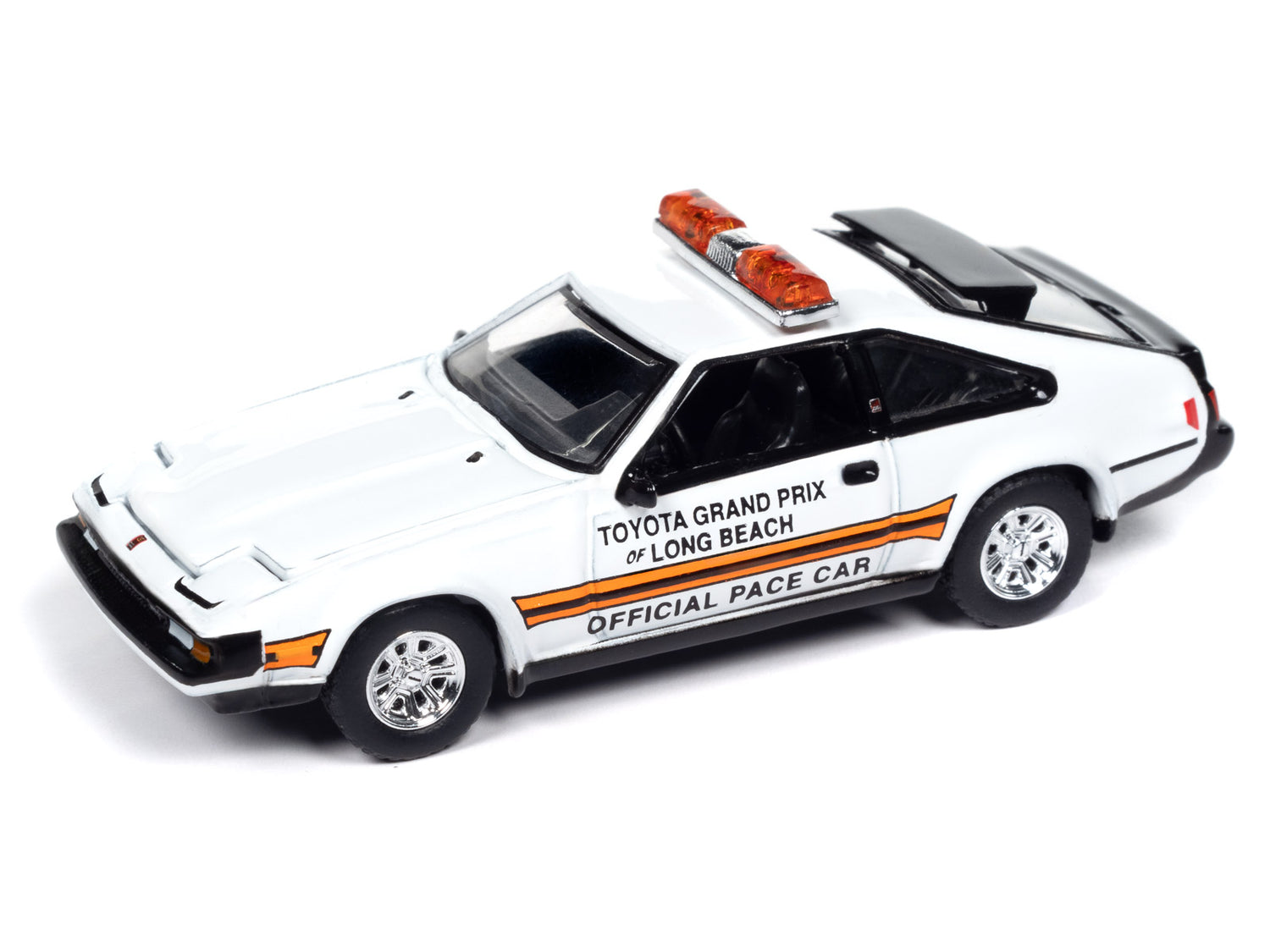 Auto World 1983 Toyota Celica Supra (White w/Toyota Grand Prix of Long Beach Official Pace Car Graphics & Roof Lightbar) 1:64 Diecast