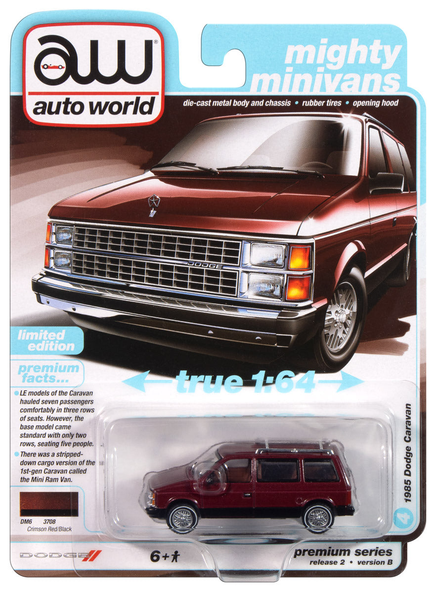 Auto World 1985 Dodge Caravan (Crimson Red w/Black Lower Sides) 1:64 Diecast - Auto World Store