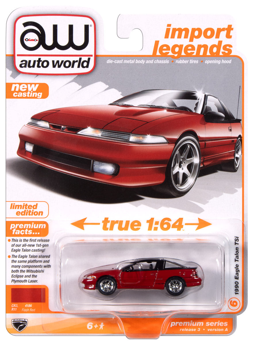 Auto World 1990 Eagle Talon TSi (Flash Red Body Color w/Gloss Black Upper Roof & Trunk) 1:64 Diecast