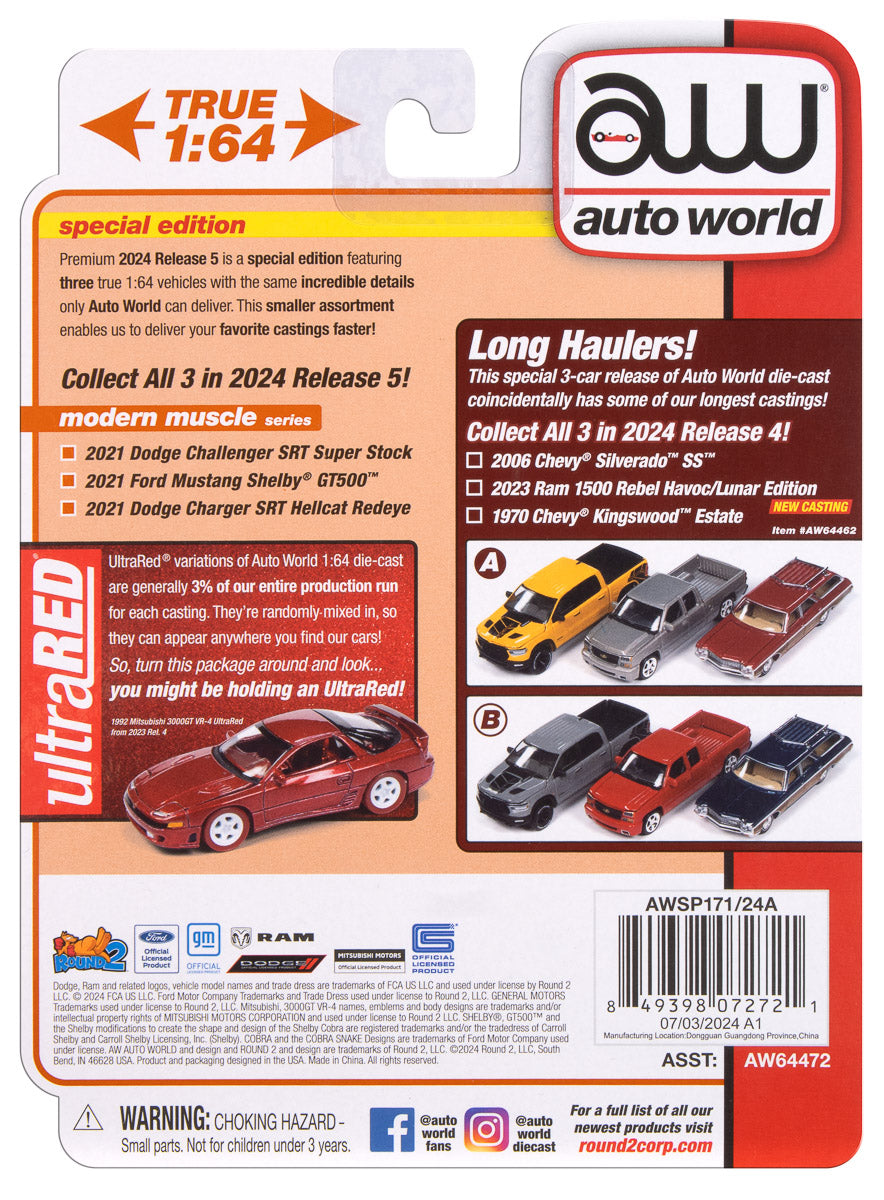 Auto World 2021 Ford Mustang Shelby GT500 Carbon Fiber Track Pack (Twister Orange w/Black Roof) 1:64 Diecast