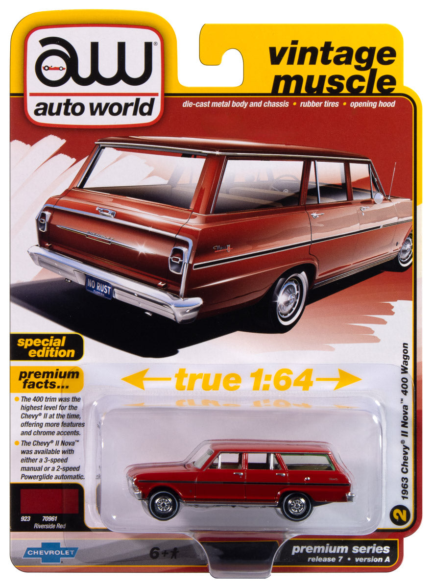 Auto World 1963 Chevrolet Nova II Wagon (Rally Red) 1:64 Diecast