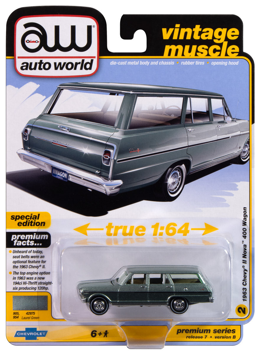 Auto World 1963 Chevrolet Nova II Wagon (Willow Green) 1:64 Diecast