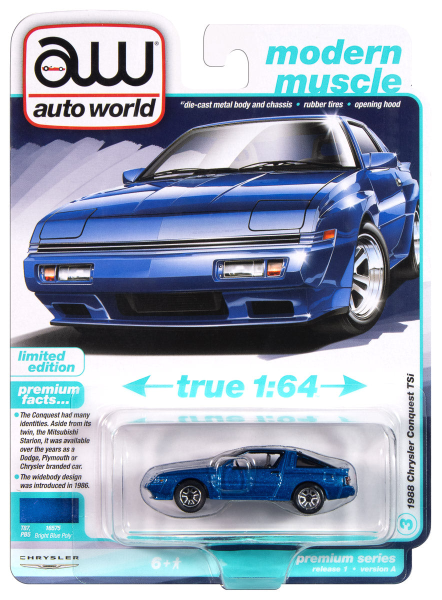 Auto World 1988 Chrysler Conquest TSi (Bright Blue Metallic) 1:64 Diecast