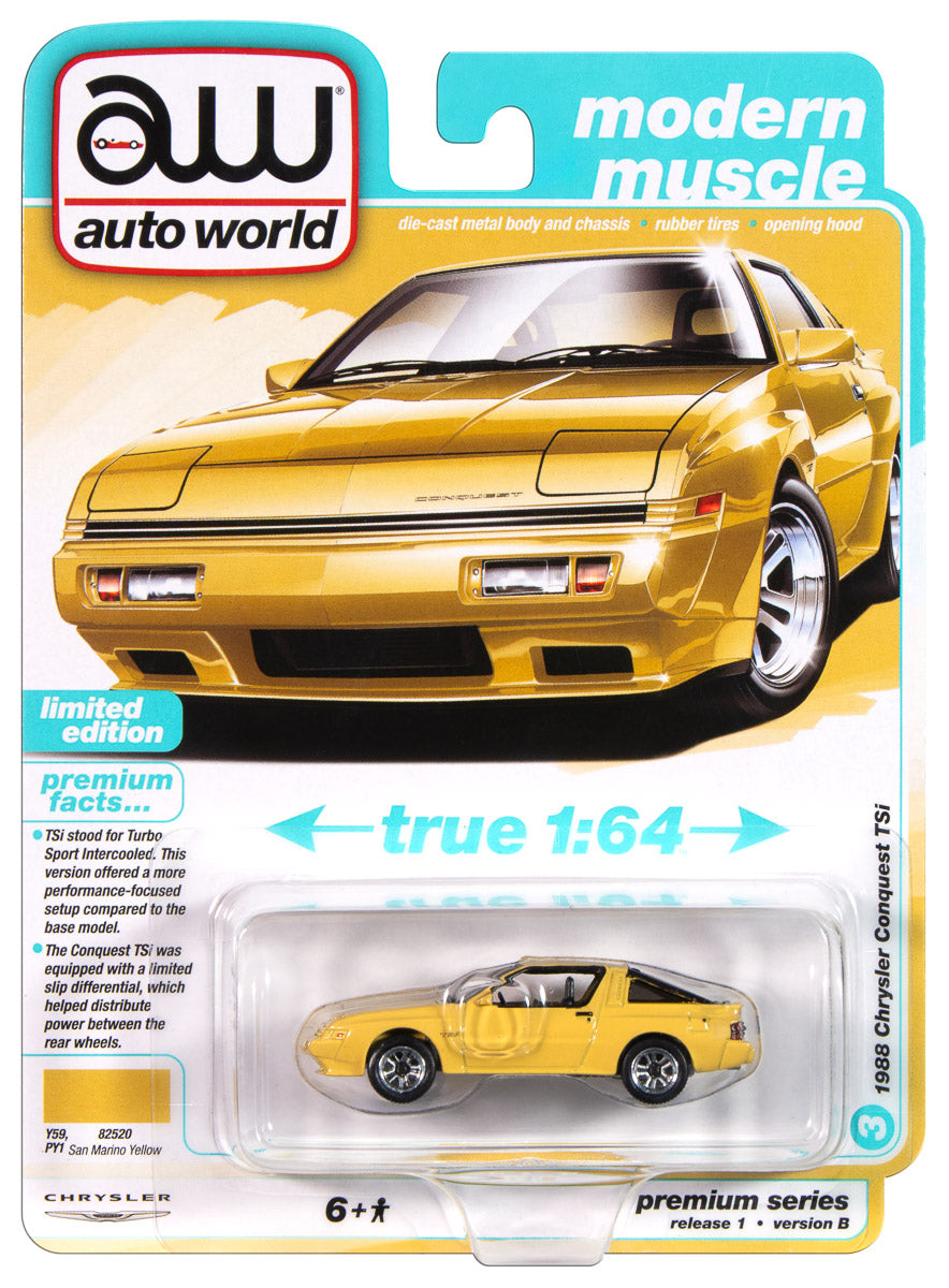 Auto World 1988 Chrysler Conquest TSi (San Marino Yellow) 1:64 Diecast