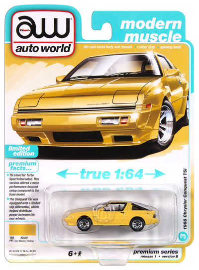 Auto World 1988 Chrysler Conquest TSi (San Marino Yellow) 1:64 Diecast