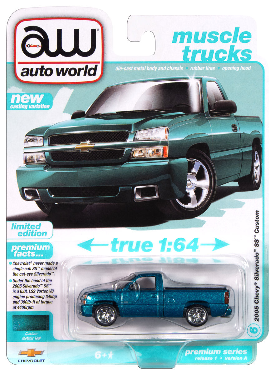 Auto World 2005 Chevy Silverado SS Custom (Single Cab) (Teal Turquoise Metallic) 1:64 Diecast