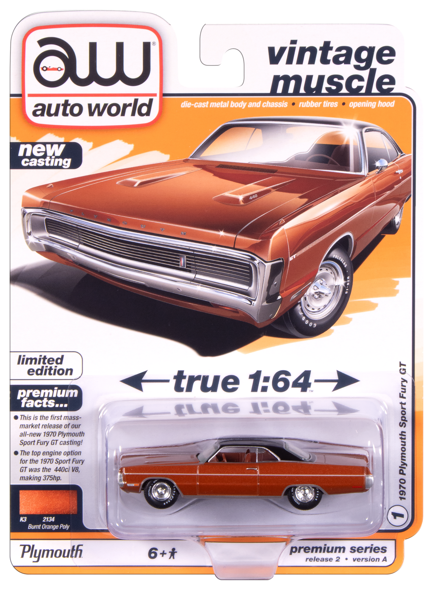 Auto World 1970 Plymouth Sport Fury (Burnt Orange Poly) 1:64 Diecast