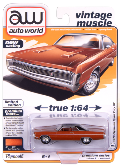 Auto World 1970 Plymouth Sport Fury (Burnt Orange Poly) 1:64 Diecast
