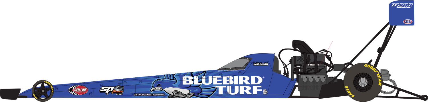 "PRE-ORDER" Auto World NHRA 2026 Will Smith Bluebird Turf SCAG Top Fuel Dragster 1:24 Scale Diecast (DUE OCTOBER 2026)