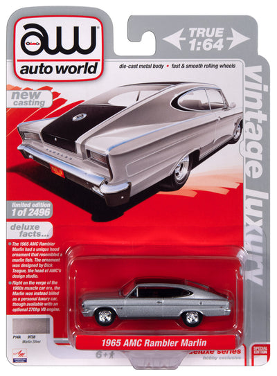 Auto World 1965 AMC Marlin (Silver body color w/ Black Roof & Trunk) 1:64 Diecast