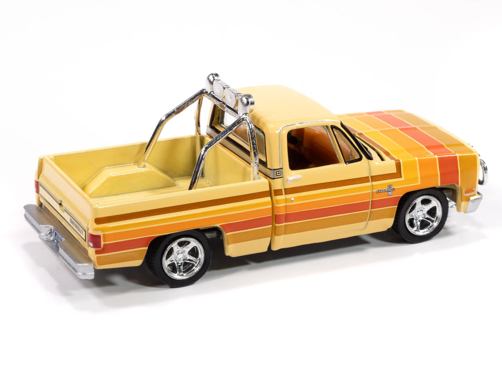 "PRE-ORDER" Auto World 1981 Chevy Silverado Fleetside Lowered (Custom Cream w/5-Color Stripe Graphics) 1:64 Diecast (DUE LATE DECEMBER 2025)