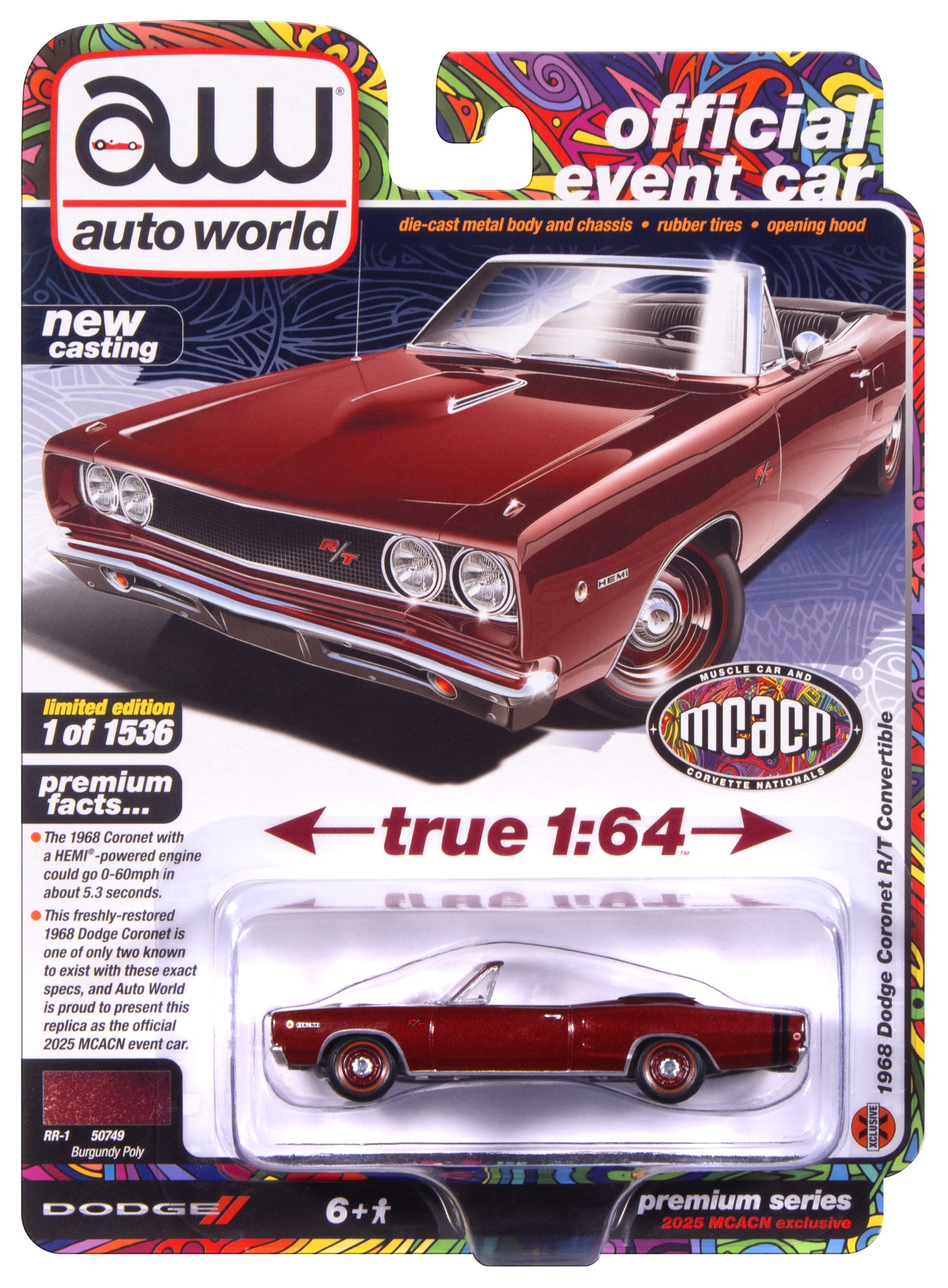 "PRE-ORDER" Johnny Lightning 1968 Dodge Coronet R/T Convertible (2025 MCACN Event Car) 1:64 Diecast (DUE FEBRUARY 2026)
