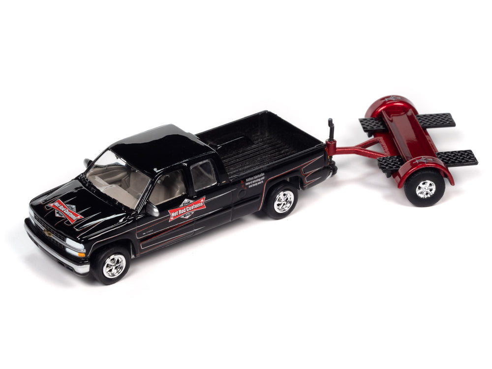 Johnny Lightning 2002 Chevrolet Silverado Extended Cab (Black) w/Tow Dolly 1:64 Diecast