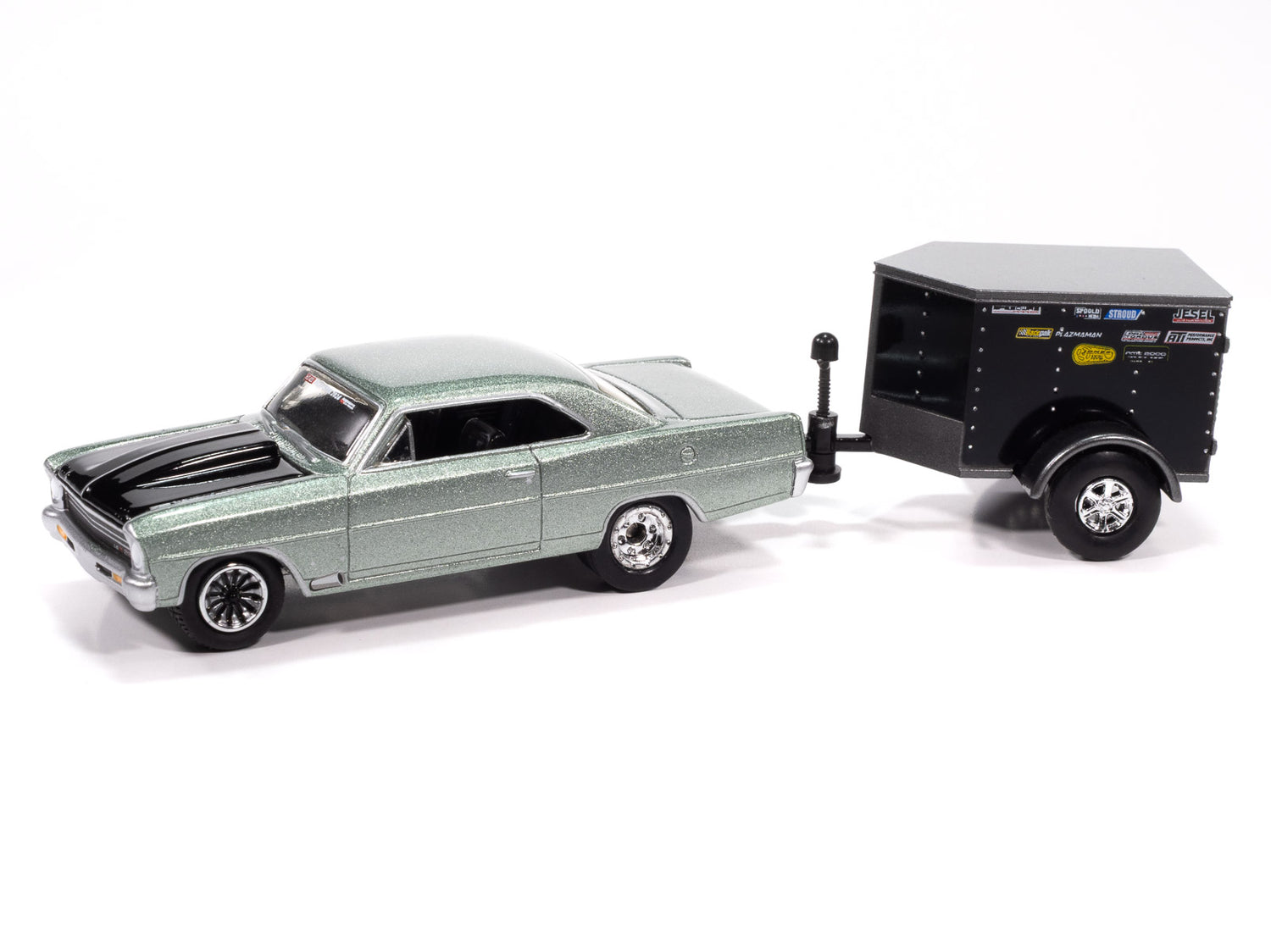 Johnny Lightning Drag & Drive David Armentrout 1967 Chevy II Nova w/Small Enclosed Trailer 1:64 Diecast