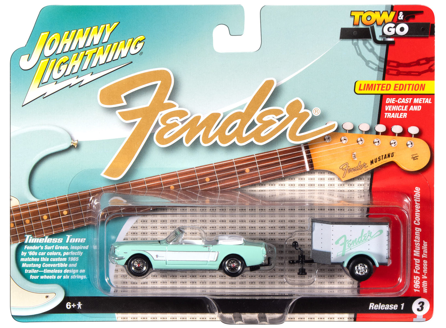 Johnny Lightning 1965 Ford Mustang Convertible w/Small Enclosed Trailer 1:64 Diecast