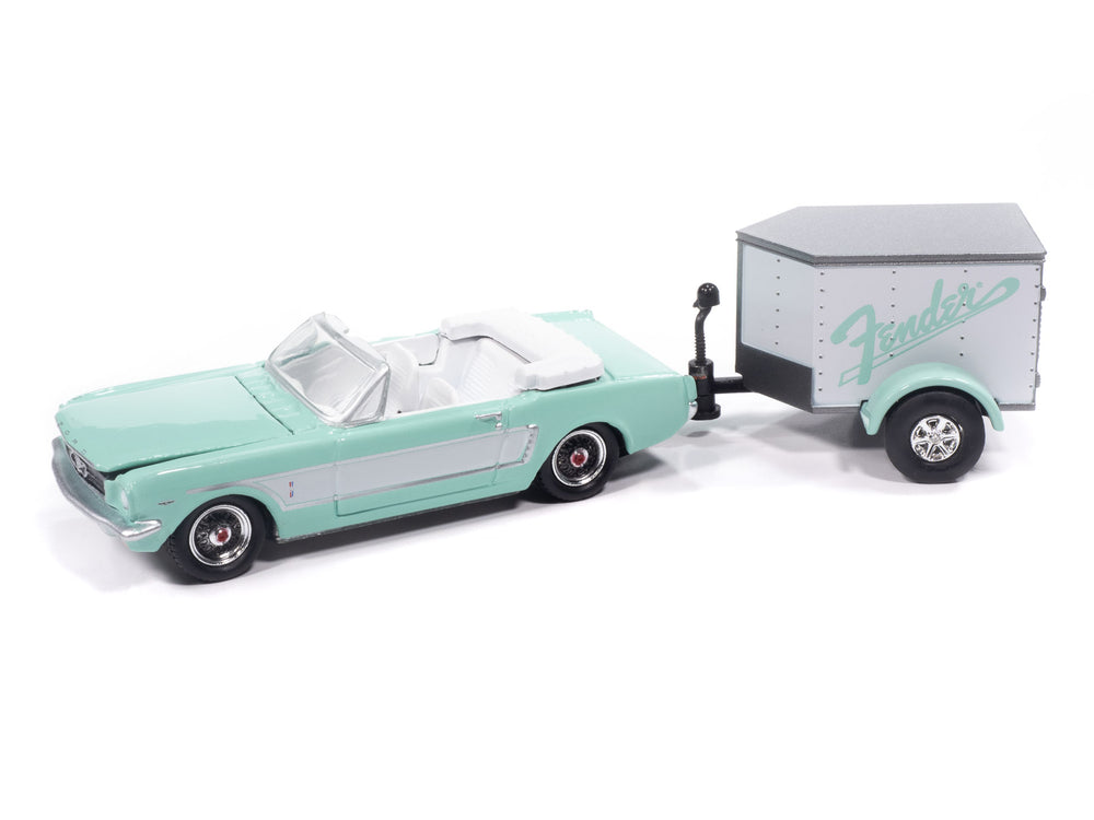 Johnny Lightning 1965 Ford Mustang Convertible w/Small Enclosed Trailer 1:64 Diecast