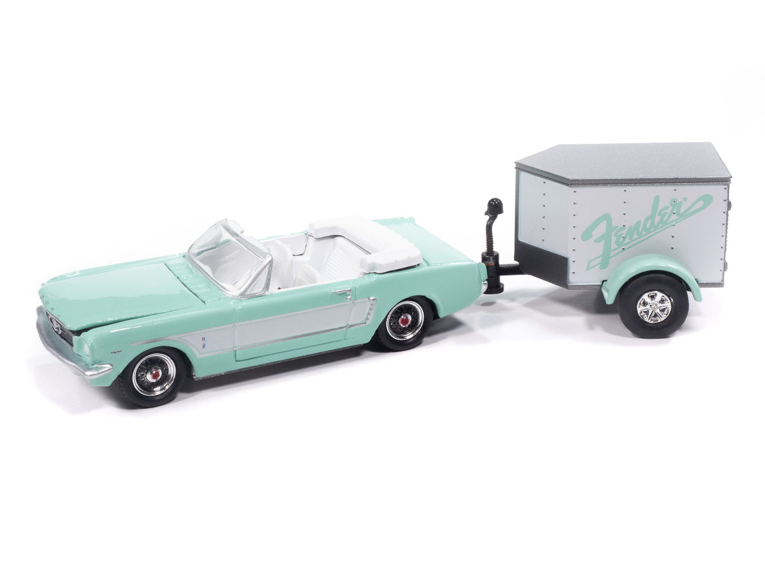 Johnny Lightning 1965 Ford Mustang Convertible w/Small Enclosed Trailer 1:64 Diecast