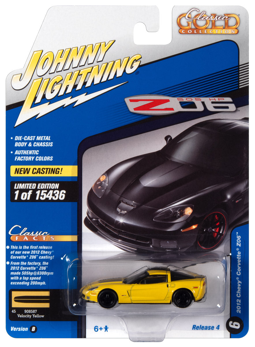 Johnny Lightning Classic Gold 2012 Chevrolet Corvette Z06 (Velocity Yellow w/ Black Stripes) 1:64 Scale Diecast