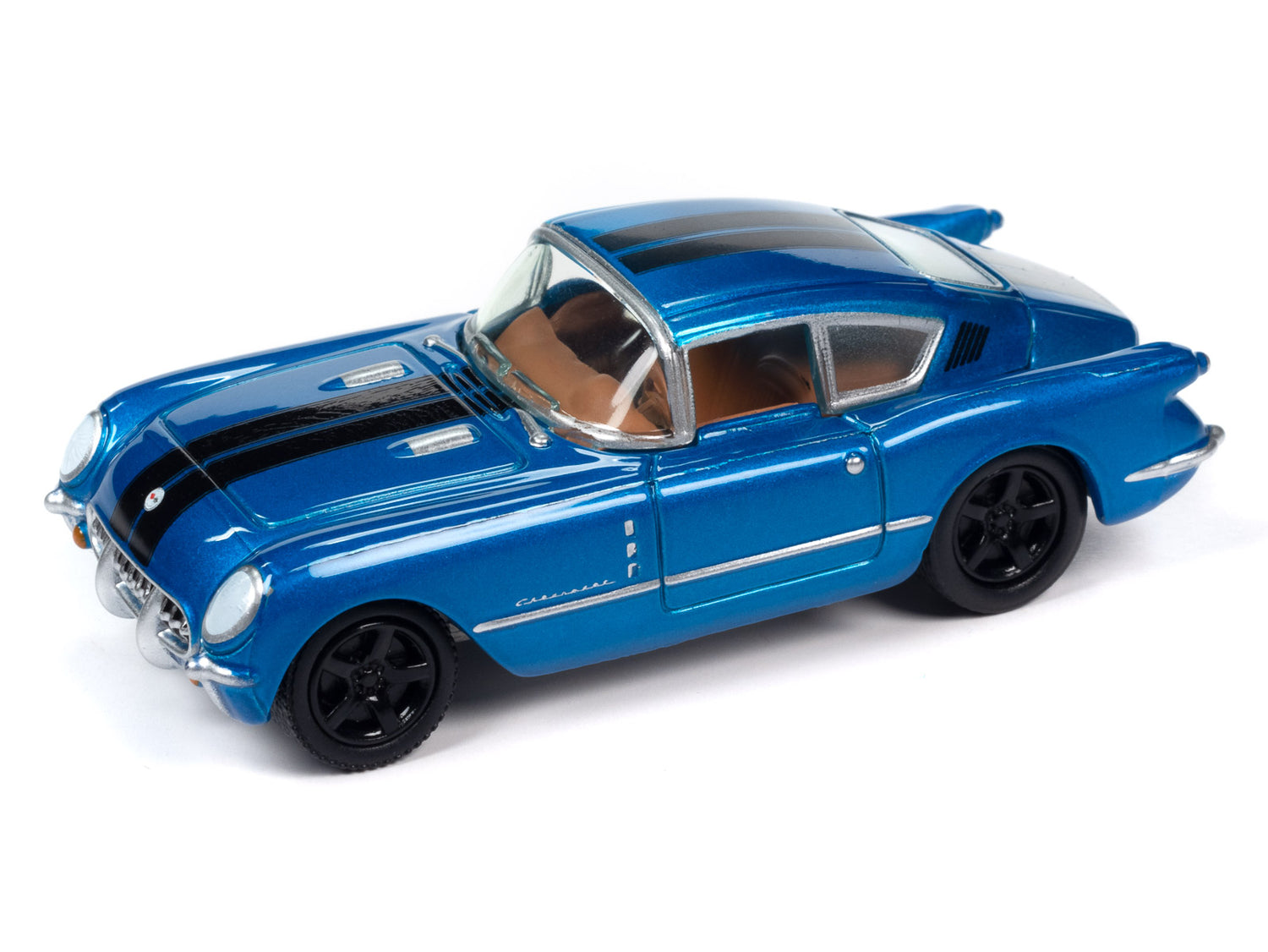 Johnny Lightning Classic Gold 1954 Chevrolet Corvair Concept Car (Trublue Metallic w/Black Stripes) 1:64 Scale Diecast