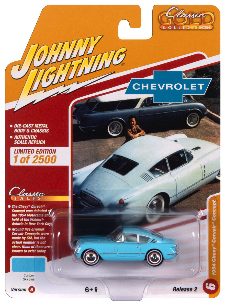 Johnny Lightning Classic Gold 1954 Chevrolet Corvair Concept Car (Sky Blue) 1:64 Scale Diecast