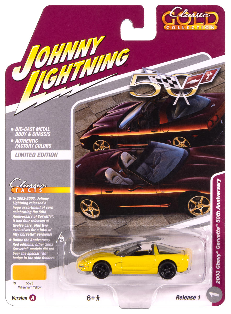 "PRE-ORDER" Johnny Lightning Classic Gold 2003 Chevy Corvette 50th Anniversary (Millennium Yellow) 1:64 Scale Diecast (DUE OCTOBER 2025)