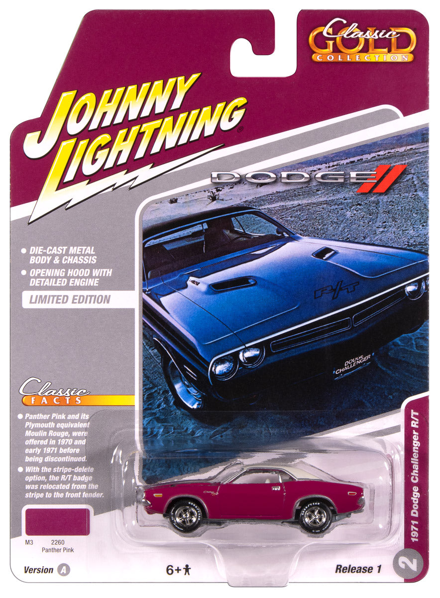 "PRE-ORDER" Johnny Lightning Classic Gold 1971 Dodge Challenger R/T (Panther Pink w/White Top) 1:64 Scale Diecast (DUE OCTOBER 2025)