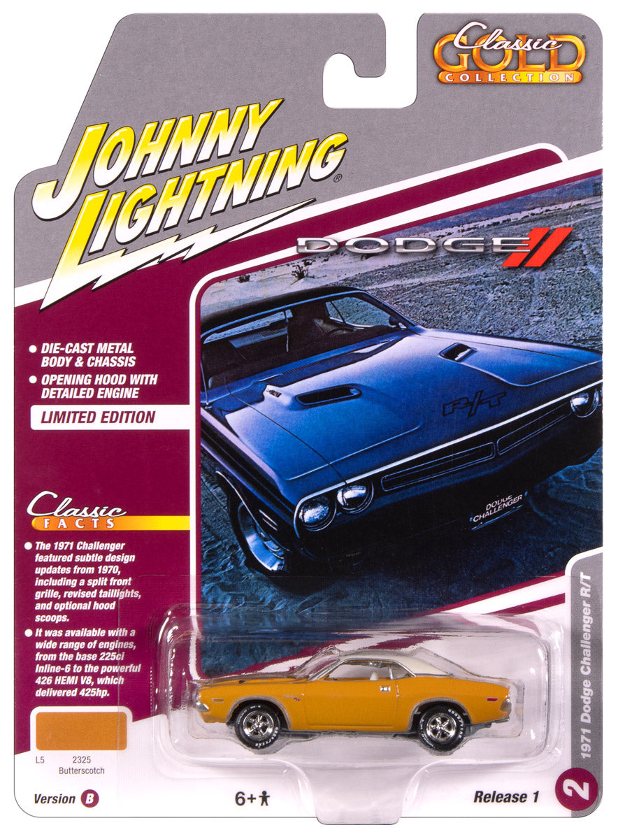 "PRE-ORDER" Johnny Lightning Classic Gold 1971 Dodge Challenger R/T (Butterscotch w/White Top) 1:64 Scale Diecast (DUE OCTOBER 2025)