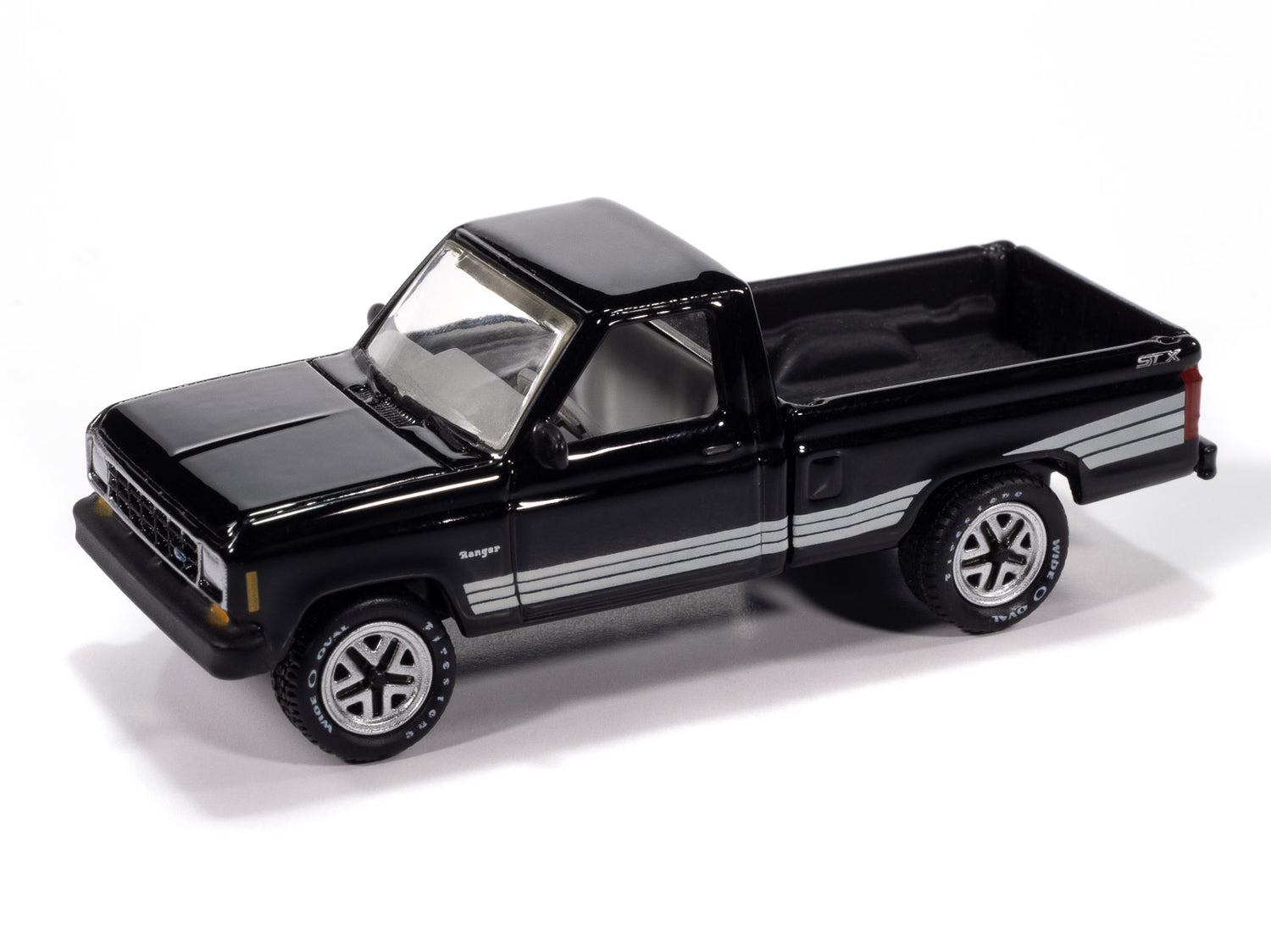 Johnny Lightning Classic Gold 1987 Ford Ranger STX (Black w/ Silver STX Stripes) 1:64 Scale Diecast