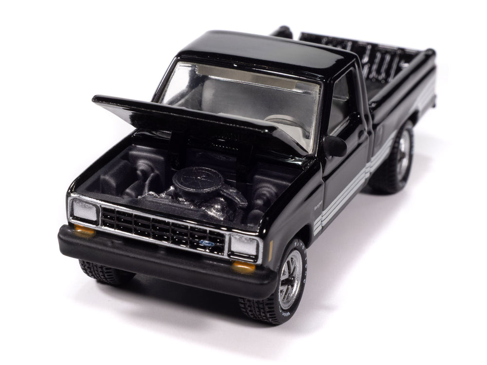 Johnny Lightning Classic Gold 1987 Ford Ranger STX (Black w/ Silver STX Stripes) 1:64 Scale Diecast