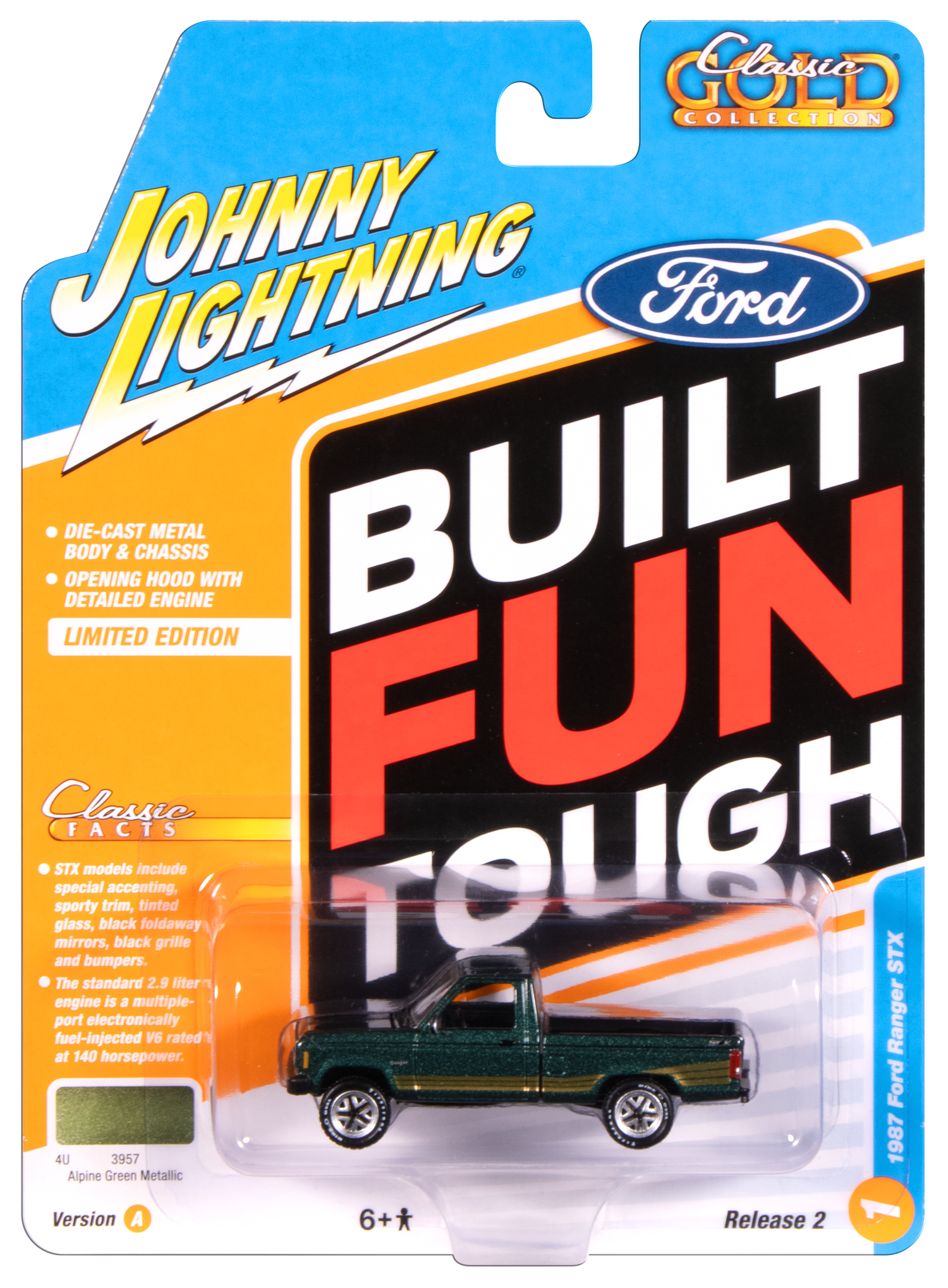 Johnny Lightning Classic Gold 1987 Ford Ranger STX (Alpine Green W/ Gold STX Stripes) 1:64 Scale Diecast