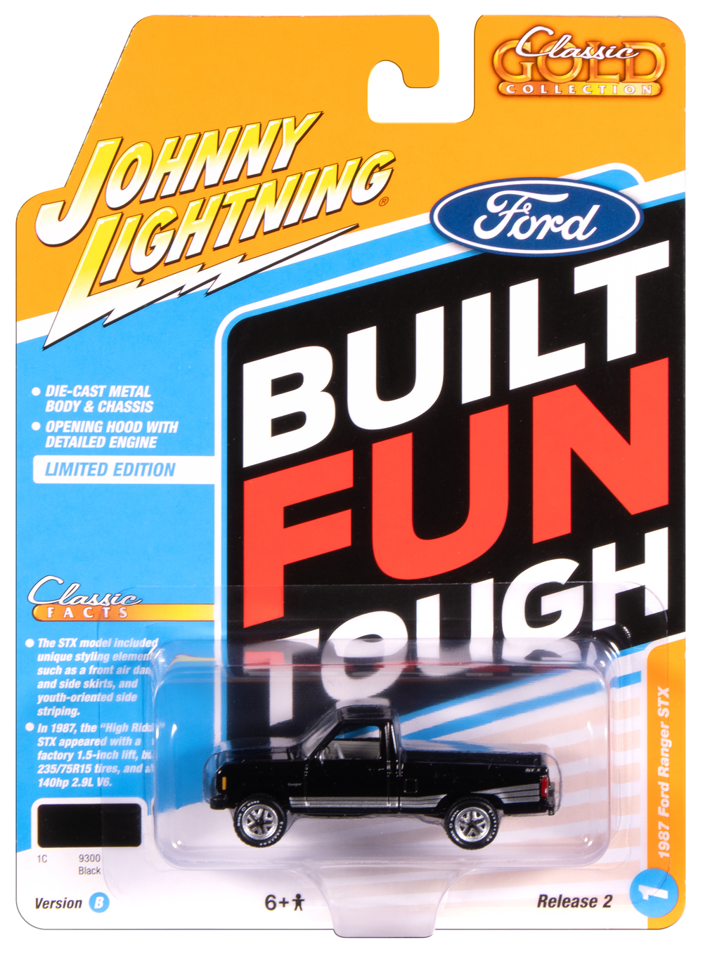 Johnny Lightning Classic Gold 1987 Ford Ranger STX (Black w/ Silver STX Stripes) 1:64 Scale Diecast