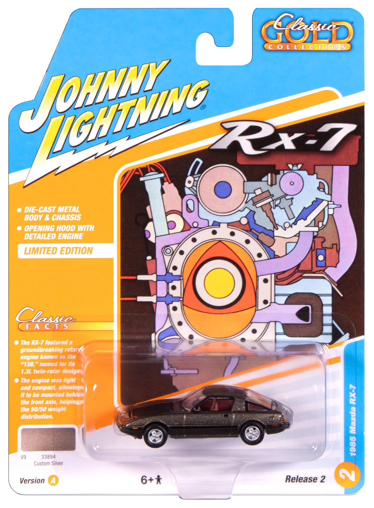 Johnny Lightning Classic Gold 1985 Mazda RX-7 (V9 Metallic Silver) 1:64 Scale Diecast