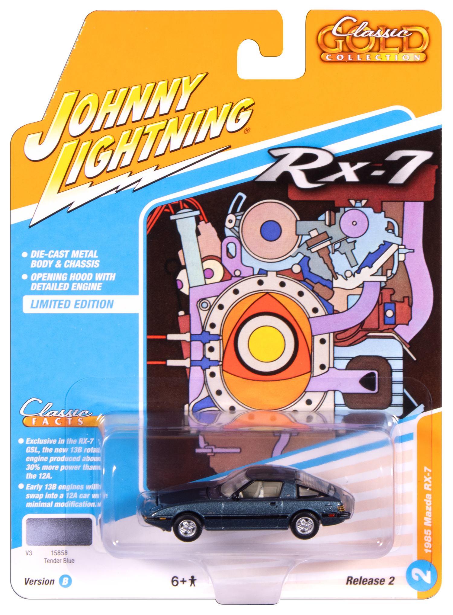 Johnny Lightning Classic Gold 1985 Mazda RX-7 (V3 Tender Blue) 1:64 Scale Diecast