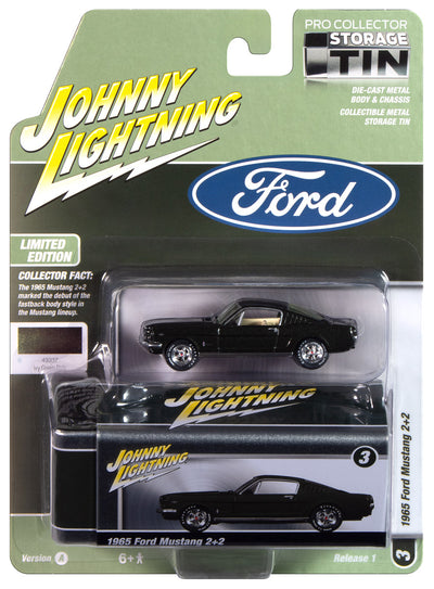 Johnny Lightning 1965 Ford Mustang Fastback (Ivy Green) with Collector Tin 1:64 Diecast