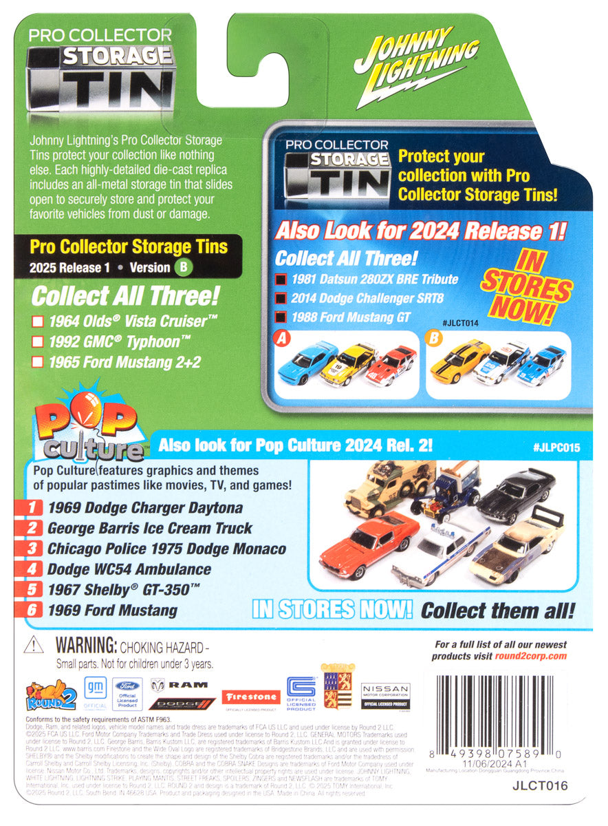 Johnny Lightning 1965 Ford Mustang Fastback (Arcadian Blue) with Collector Tin 1:64 Diecast