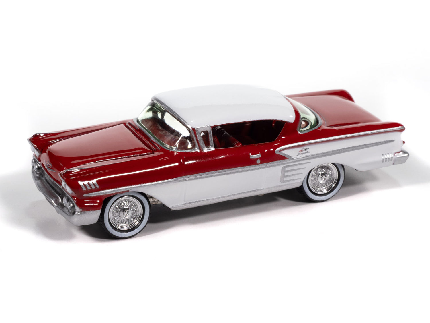 Johnny Lightning 1958 Chevy Impala (Rio Red w/ White Sides) with Collector Tin 1:64 Diecast