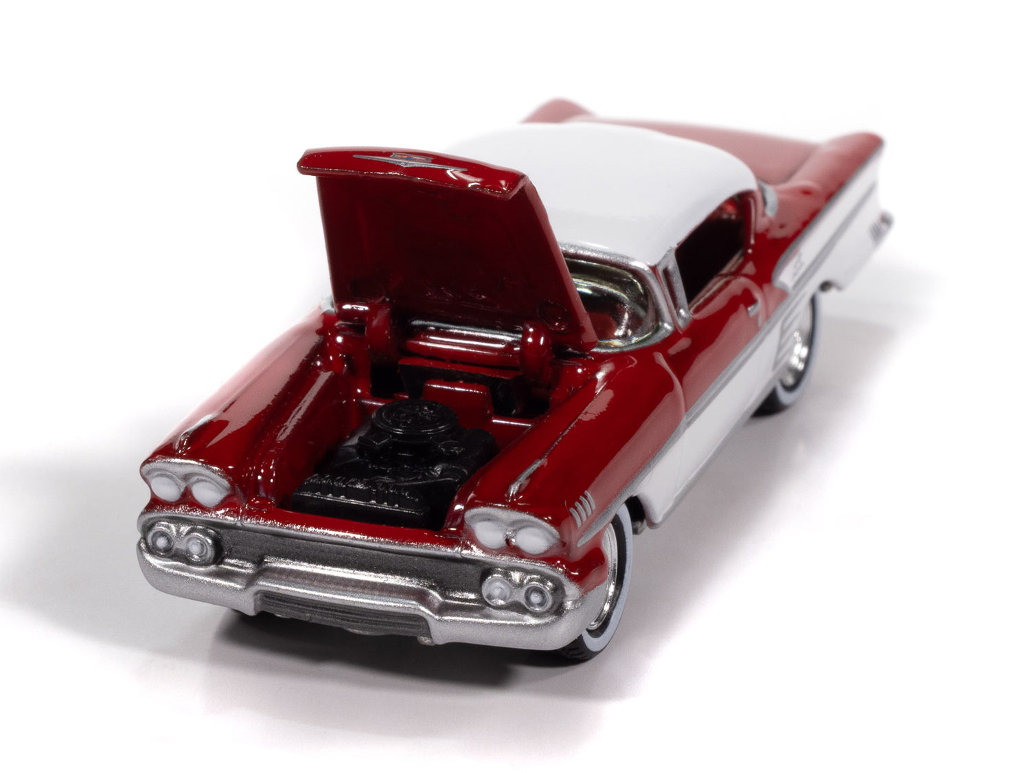 Johnny Lightning 1958 Chevy Impala (Rio Red w/ White Sides) with Collector Tin 1:64 Diecast