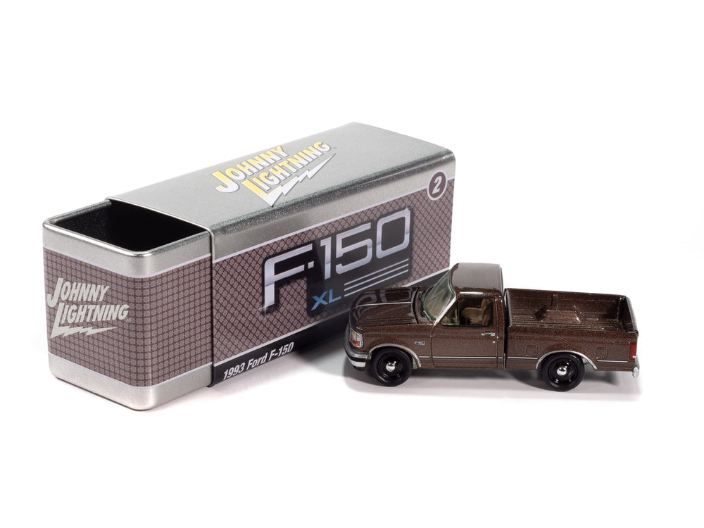 Johnny Lightning 1993 Ford F-150 (Medium Mocha Poly) with Collector Tin 1:64 Diecast