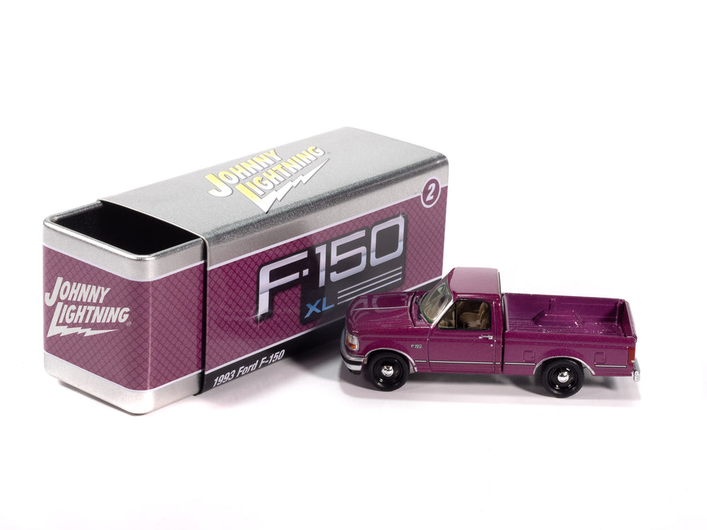 Johnny Lightning 1993 Ford F-150 (Iris Poly) with Collector Tin 1:64 Diecast
