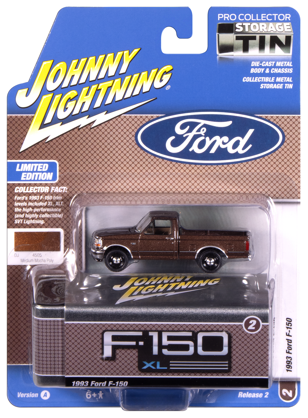 Johnny Lightning 1993 Ford F-150 (Medium Mocha Poly) with Collector Tin 1:64 Diecast