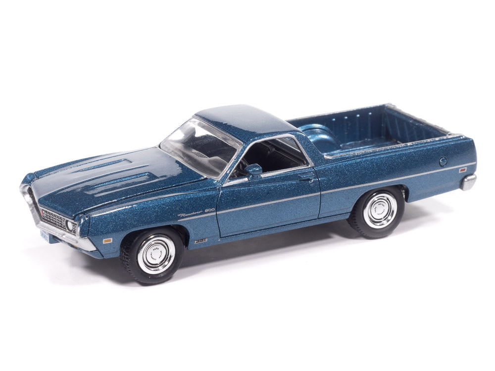 Johnny Lightning 1970 Ford Ranchero 500 (Acapulco Blue) with Collector Tin 1:64 Diecast - Auto World Store